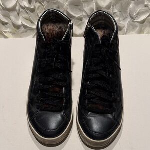 P448 Black High-Top Leather Sneakers with Fur Lining